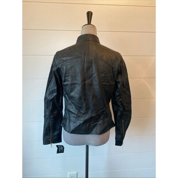 Sam Edelman Real Leather Moto Jacket Black Gold Zip Size Small - Picture 5 of 9
